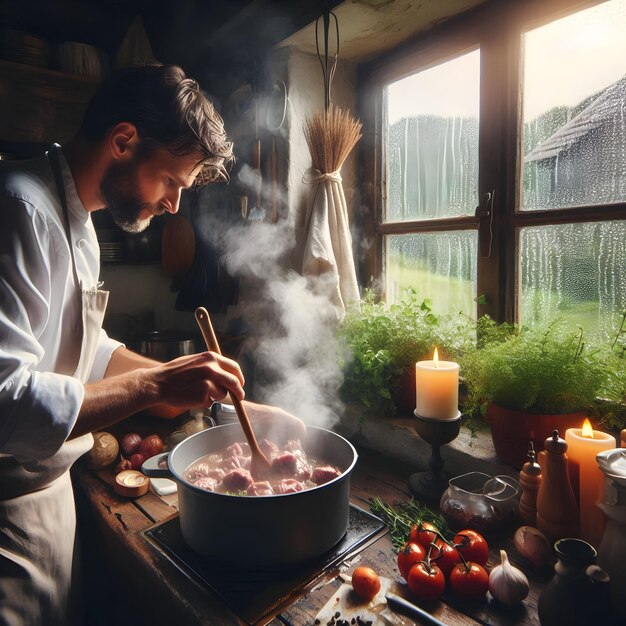 Kucharz przygotowujący potrawę